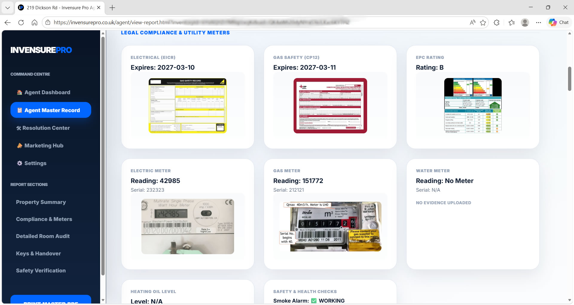 Invensure evidence report view with timestamped chronology and compliance context.